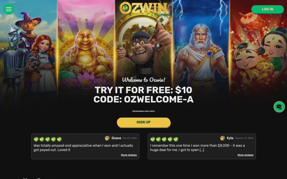 Ozwin Casino home page