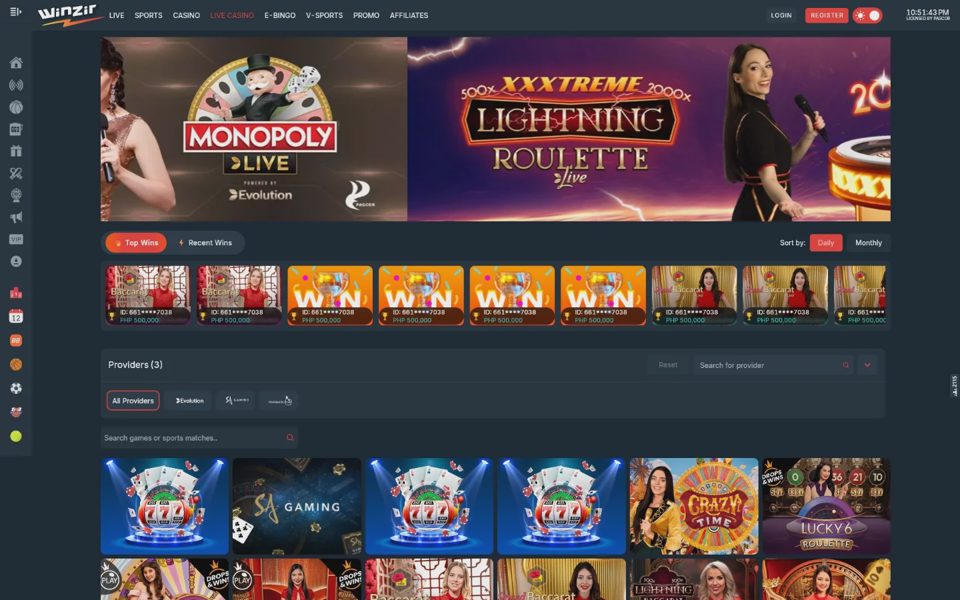 Winzir live casino