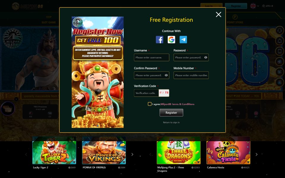 Milyon88 registration form