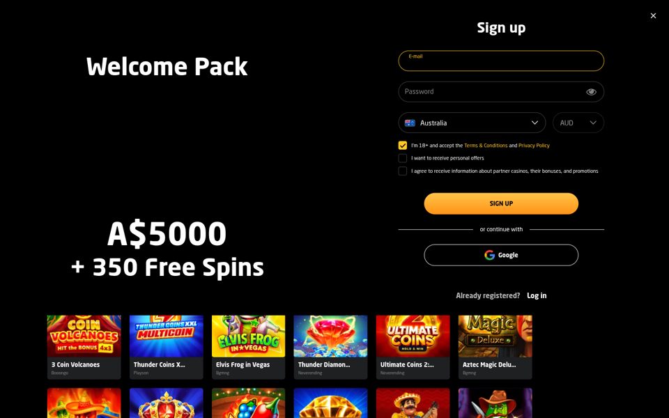 Форма регистрации StayCasino
