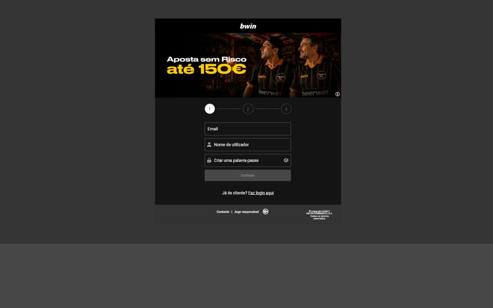 Форма регистрации bwin