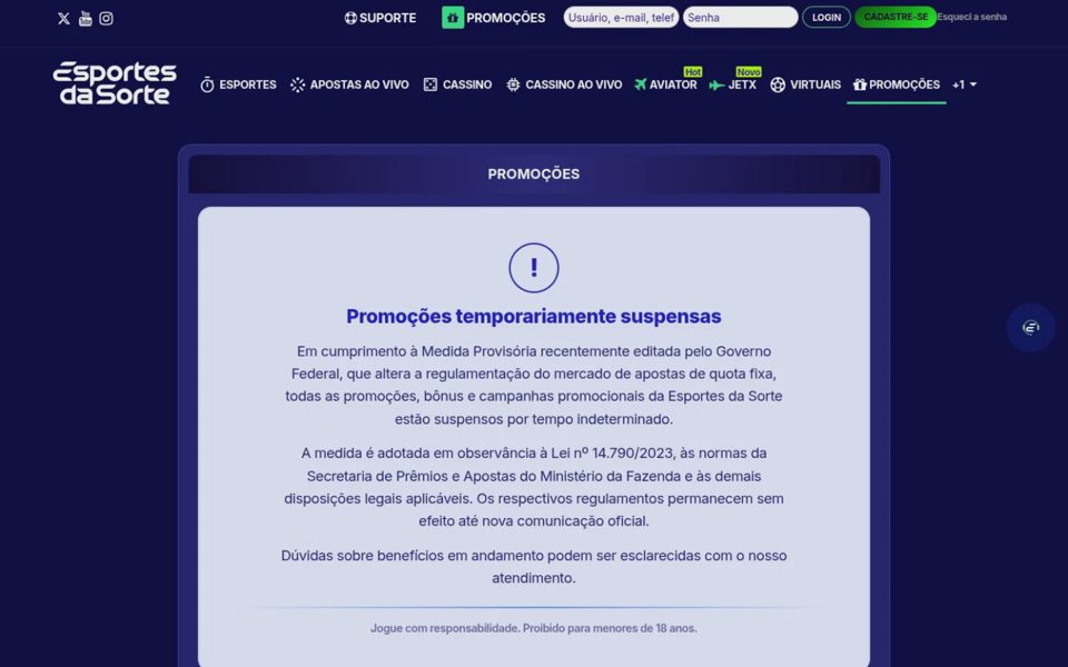 Бонусы и акции Esportes da Sorte