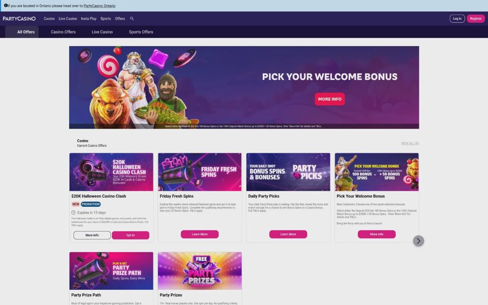 Бонусы и акции PartyCasino