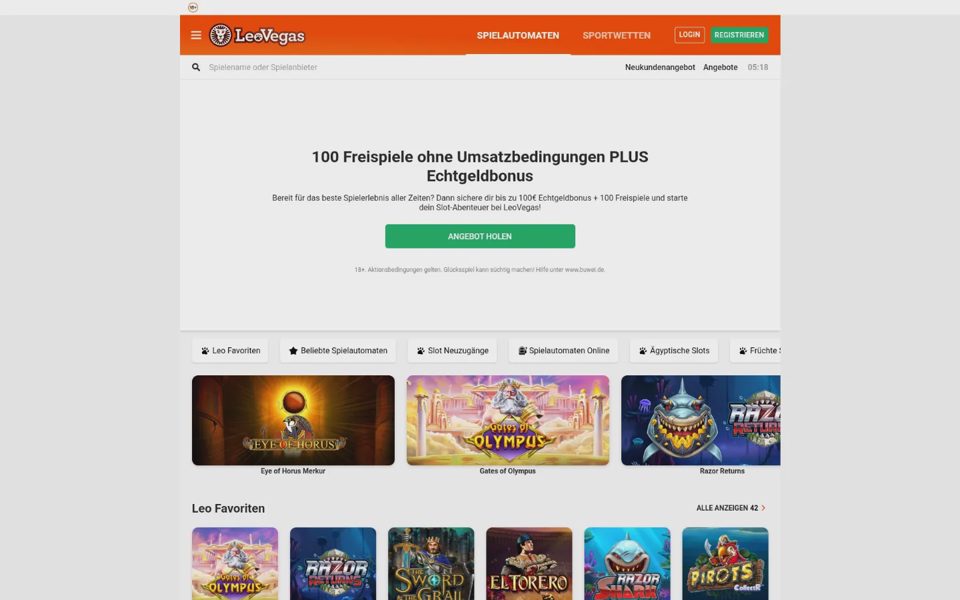 Главная страница LeoVegas