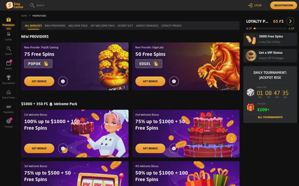 Бонусы и акции StayCasino