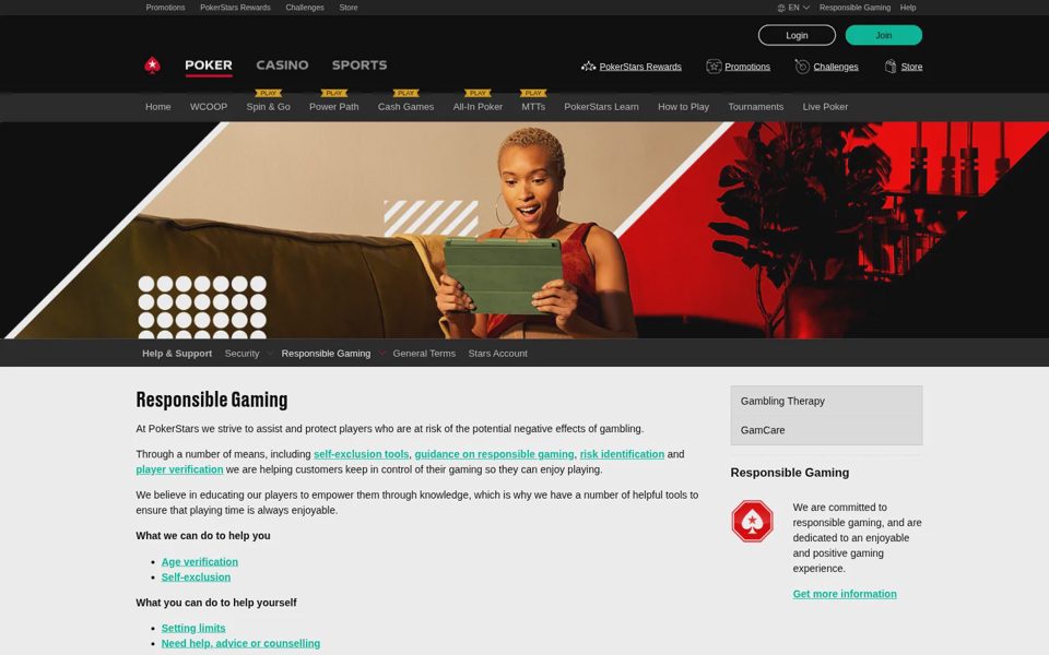 Ответственная игра на PokerStars