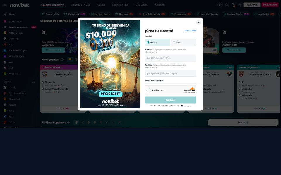 Novibet registration form