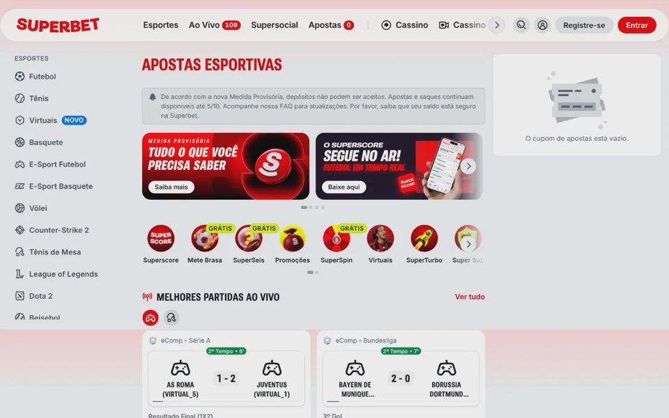 Главная страница Superbet