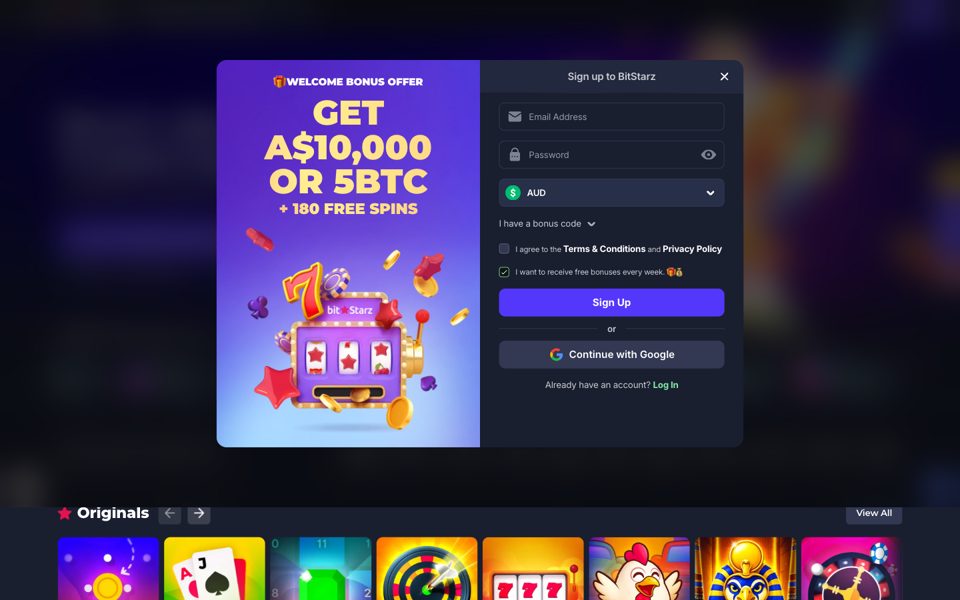 Форма регистрации BitStarz