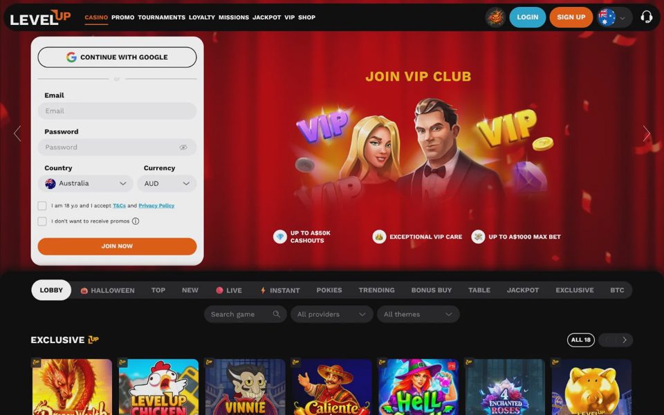 Главная страница LevelUp Casino