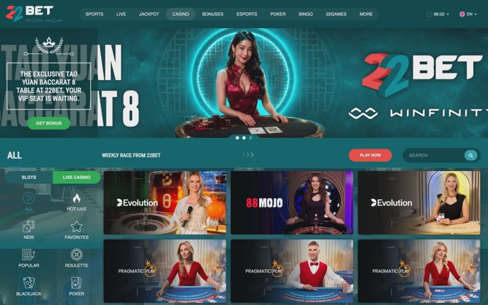 Каталог казино 22bet