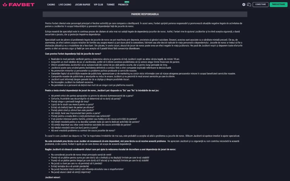Ответственная игра на Favbet