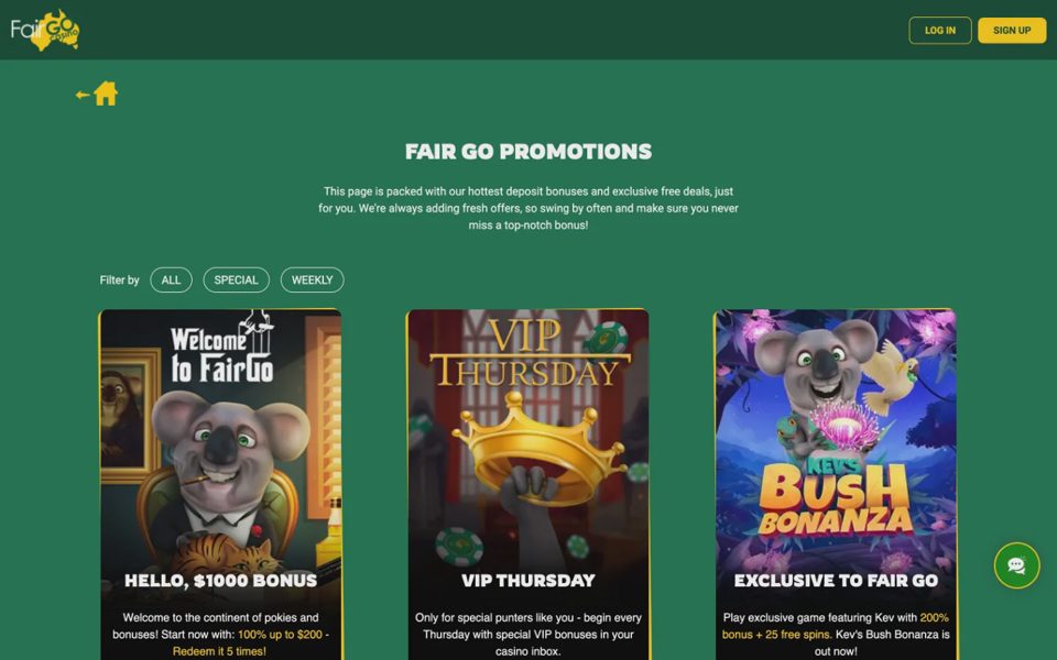Бонусы и акции Fair Go Casino