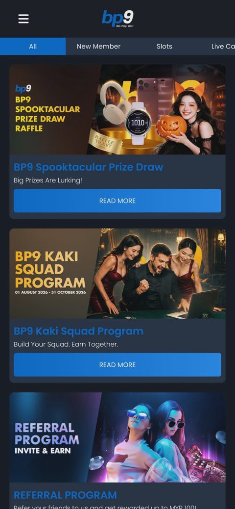 BP9 bonuses and promotions — mobile version