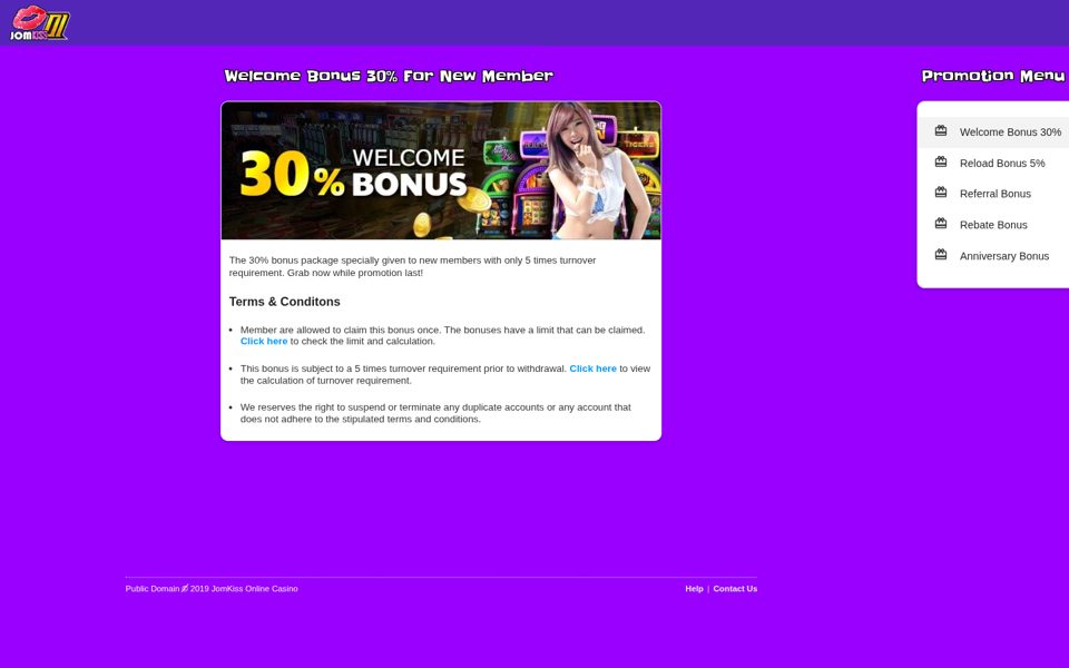 Jomkiss bonuses and promotions