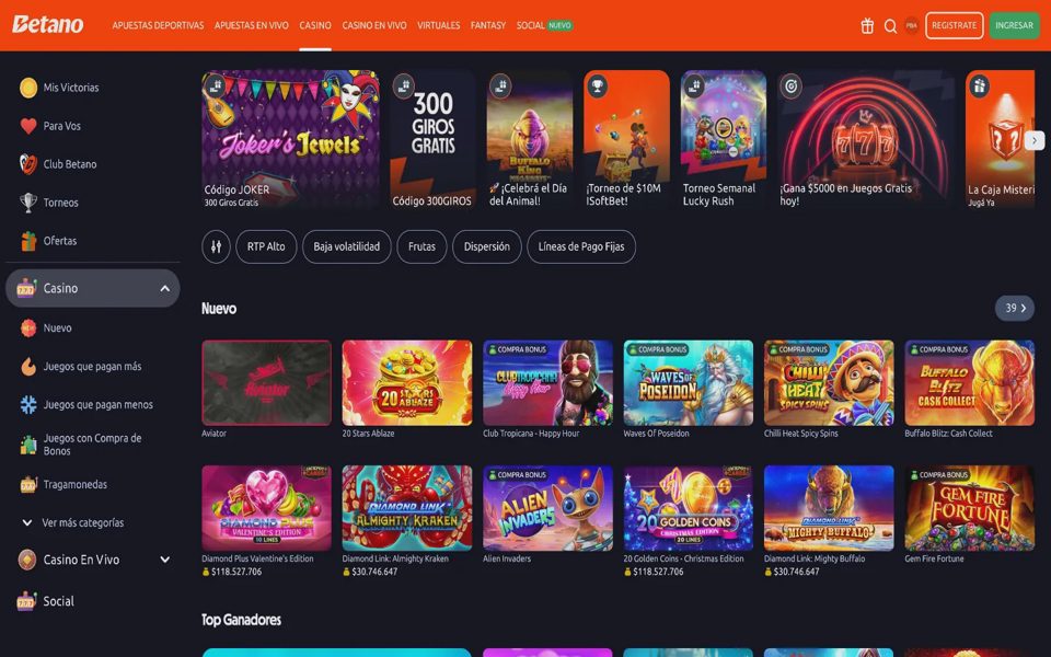 Betano casino catalog
