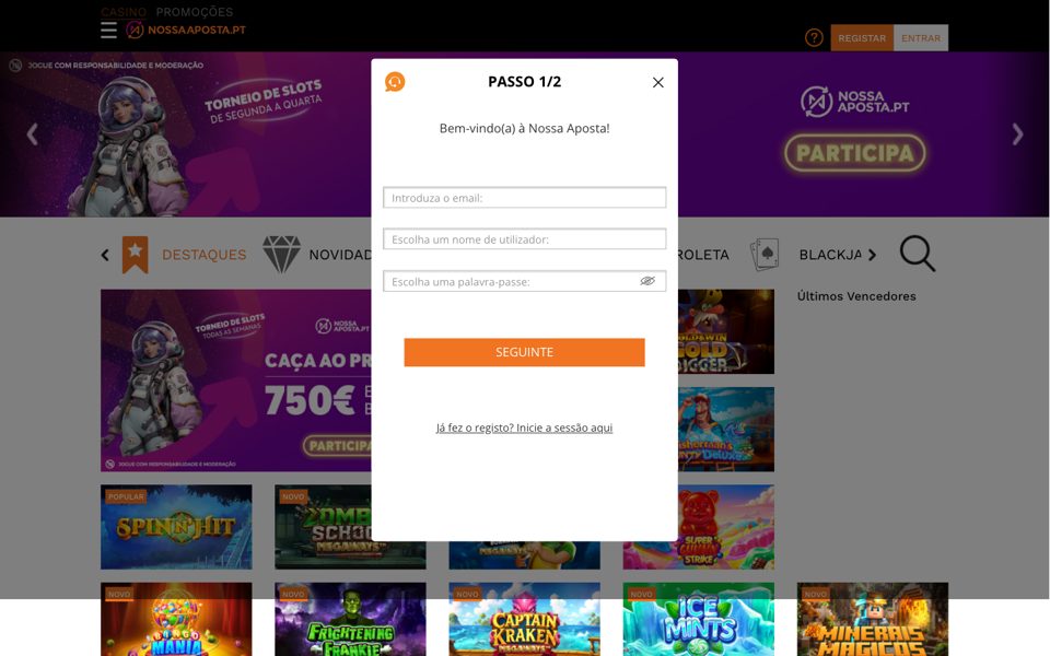 Форма регистрации Nossa Aposta