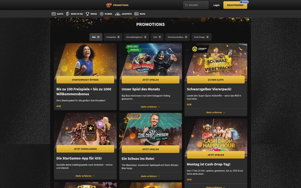 Stargames bonuses and promotions