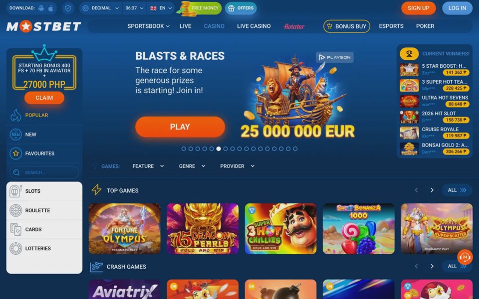 Каталог казино Mostbet