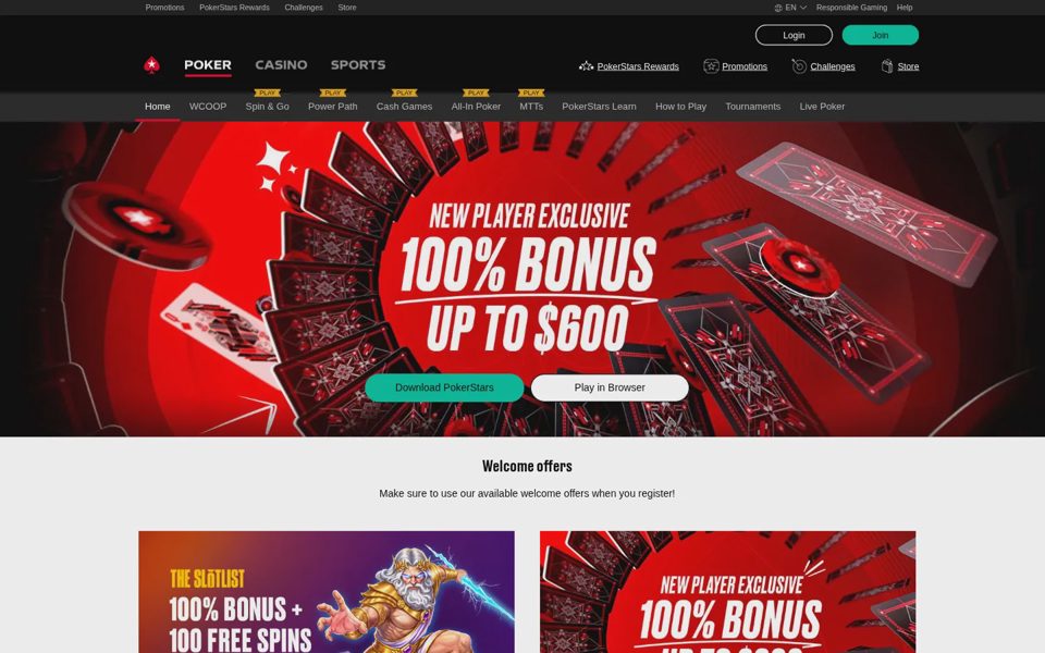 Главная страница PokerStars