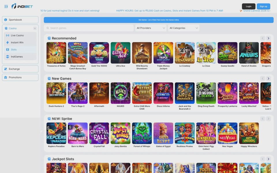 Каталог казино Indibet
