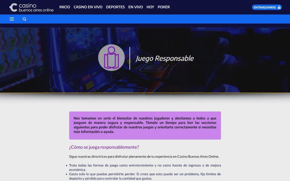 Responsible gaming at Casino Buenos Aires Online
