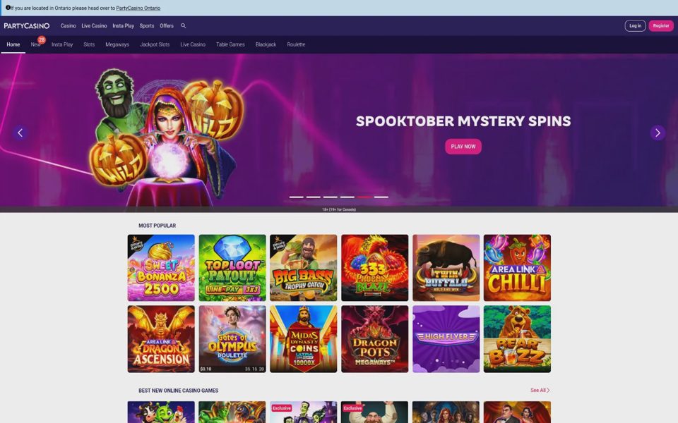 Главная страница PartyCasino