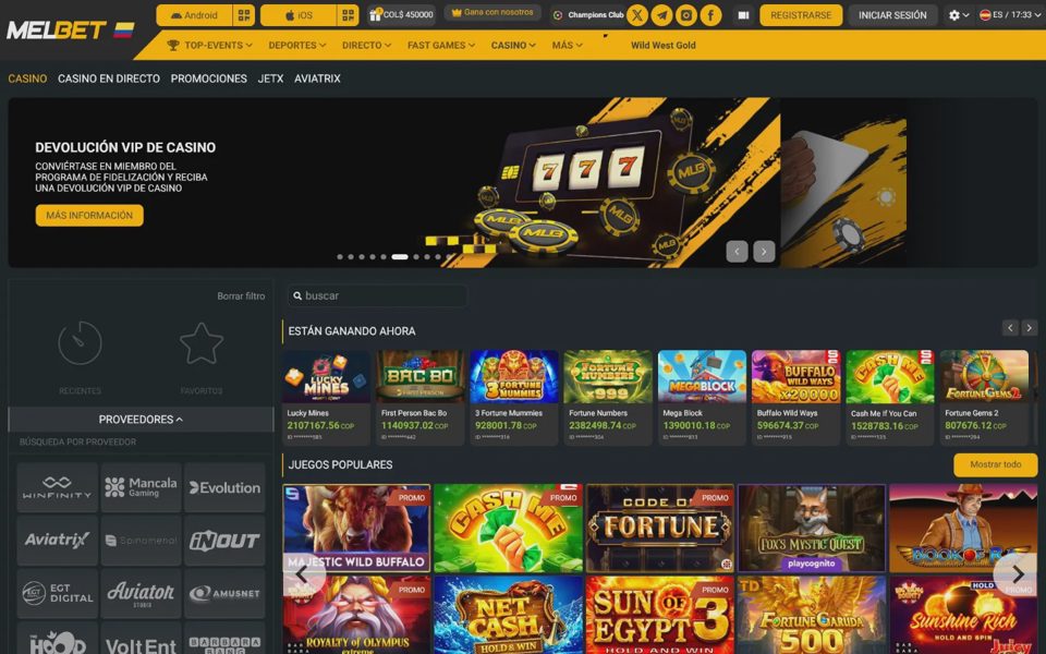 Каталог казино Melbet