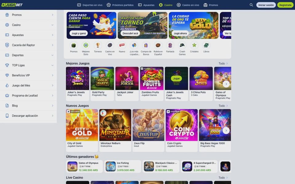 Каталог казино Jugabet