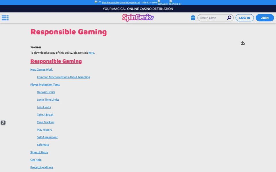 Ответственная игра на Spin Genie