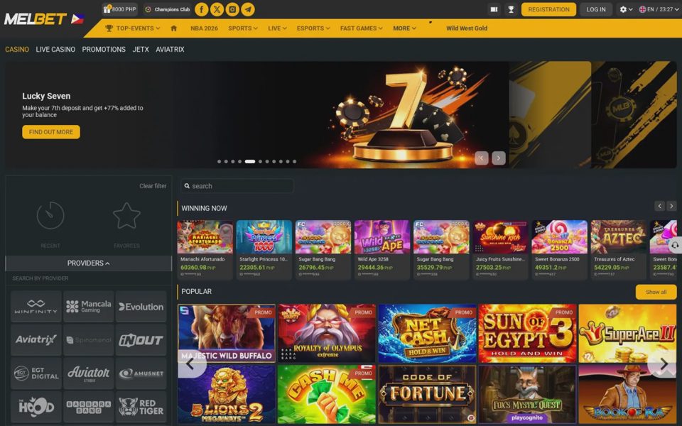 Каталог казино Melbet
