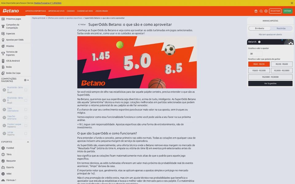 Страница акции Betano