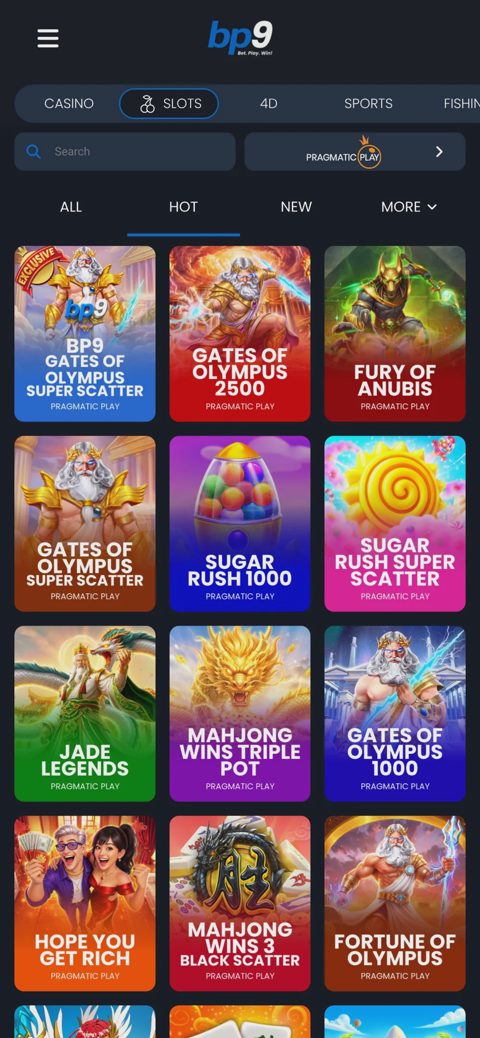 BP9 casino catalog — mobile version