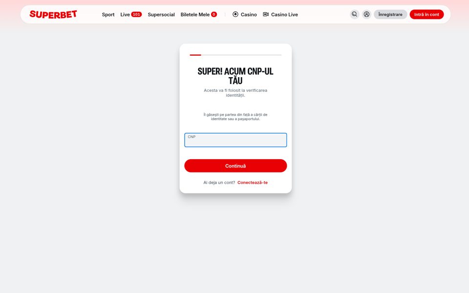 Форма регистрации Superbet
