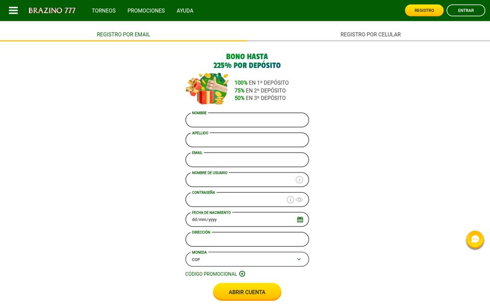 Форма регистрации Brazino777