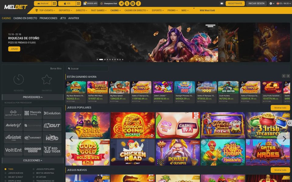 Каталог казино Melbet