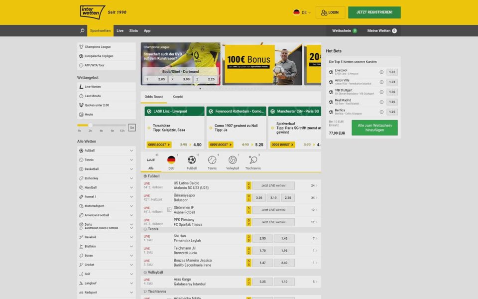 Главная страница Interwetten