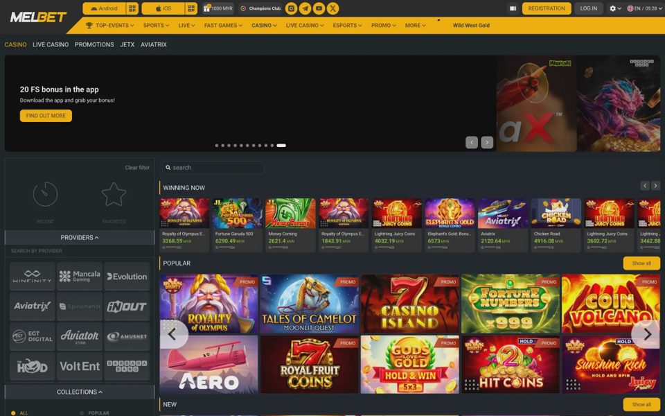 Каталог казино Melbet