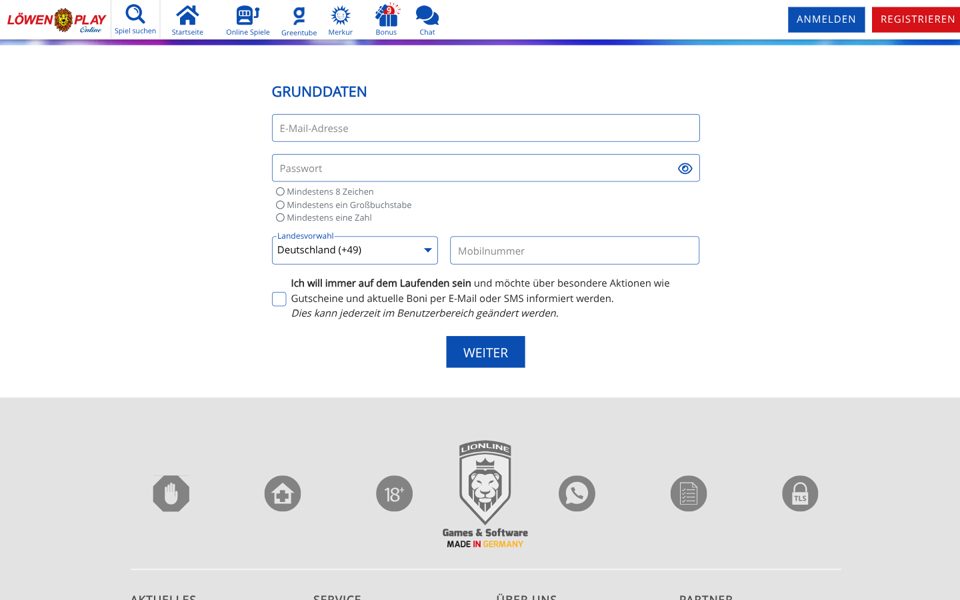 Löwen Play registration form