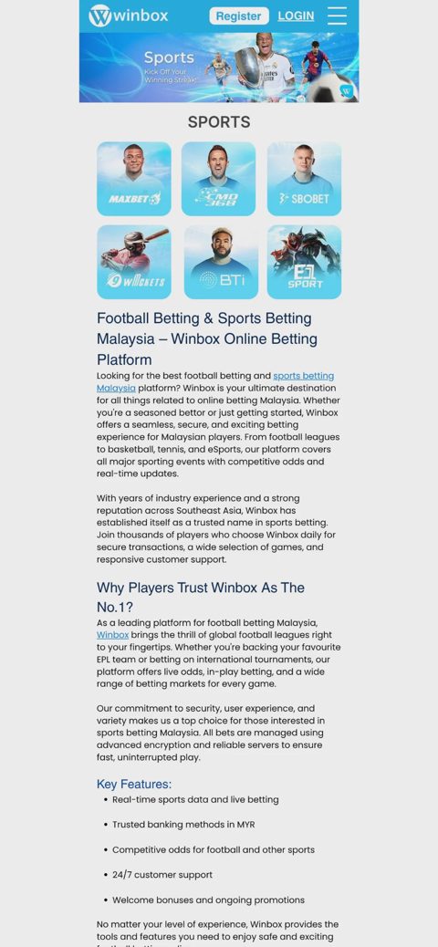 Winbox sports betting — mobile version
