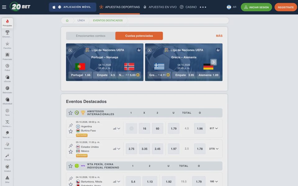 Ставки на спорт 20bet