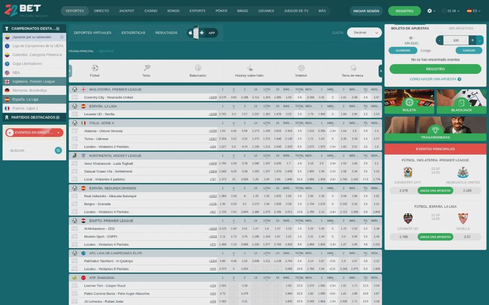 Ставки на спорт 22bet