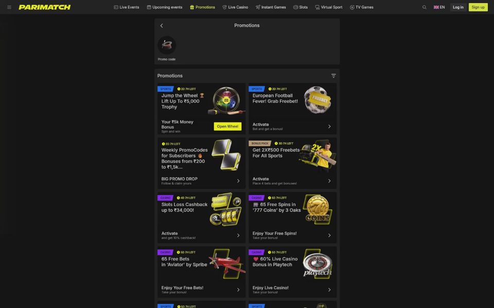 Parimatch bonuses and promotions