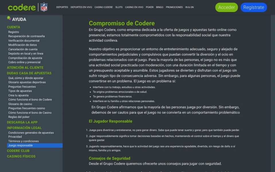 Ответственная игра на Codere