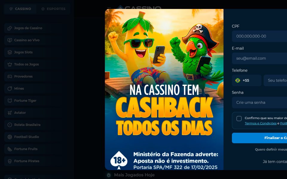 Форма регистрации Cassino.bet