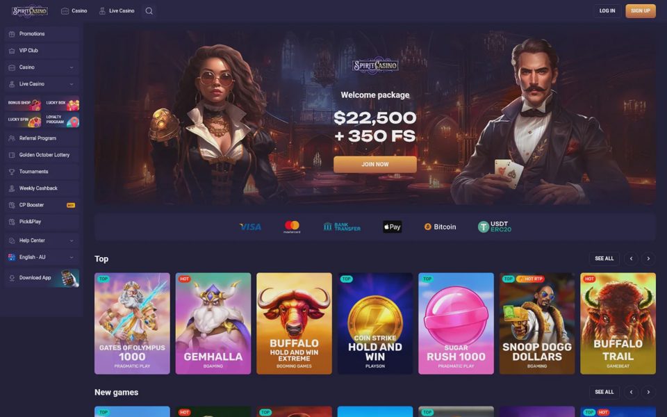 Главная страница Spirit Casino
