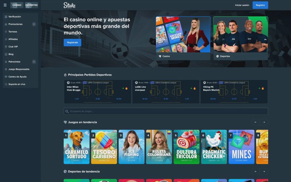 Главная страница Stake