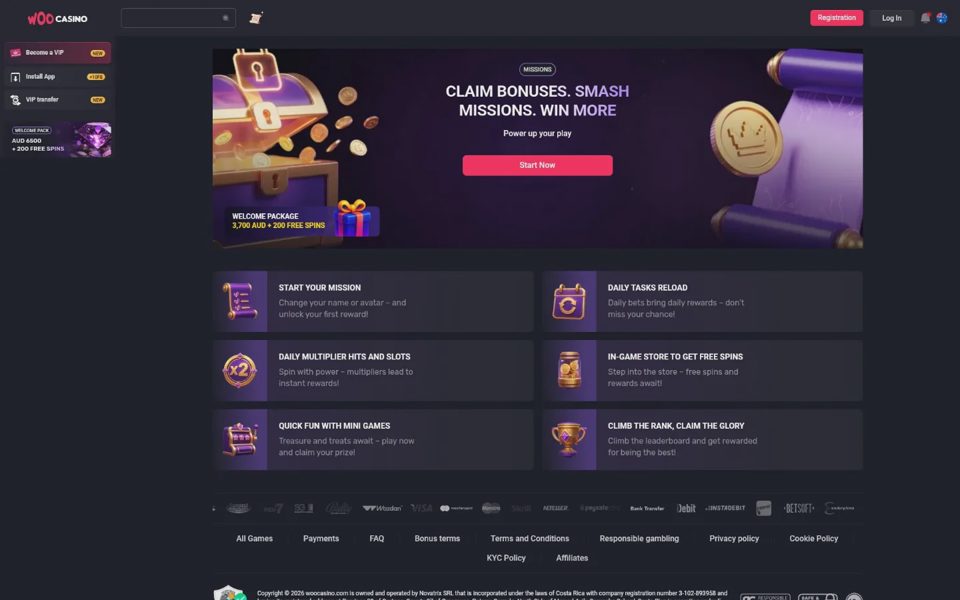 Миссии Woocasino