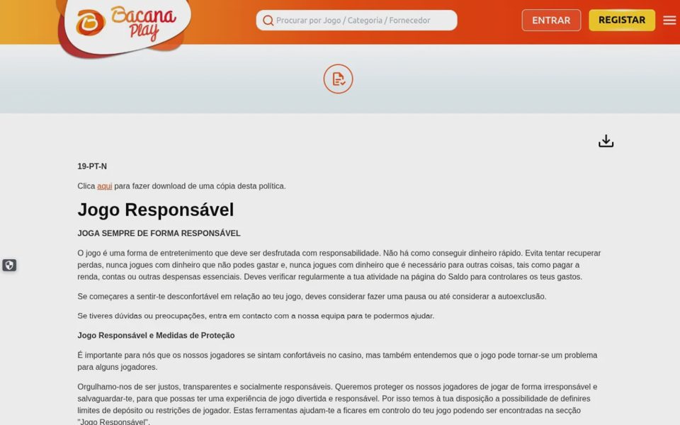 Responsible gaming at Bacana Play