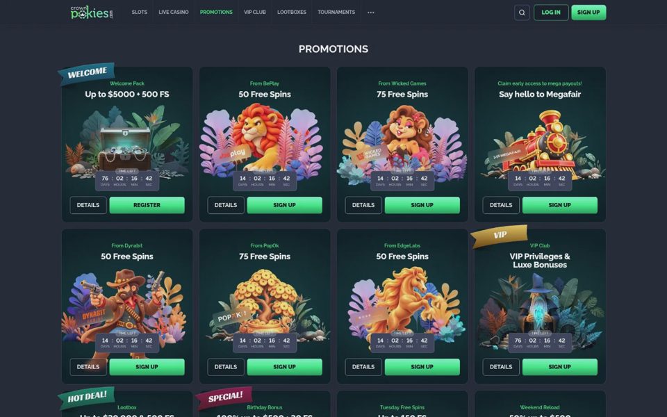 Бонусы и акции Crown Pokies